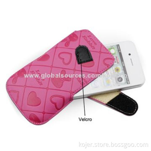 Leather Cases for iPhone 4, Velcro Strap Closure with Cute Rabbit Pattern